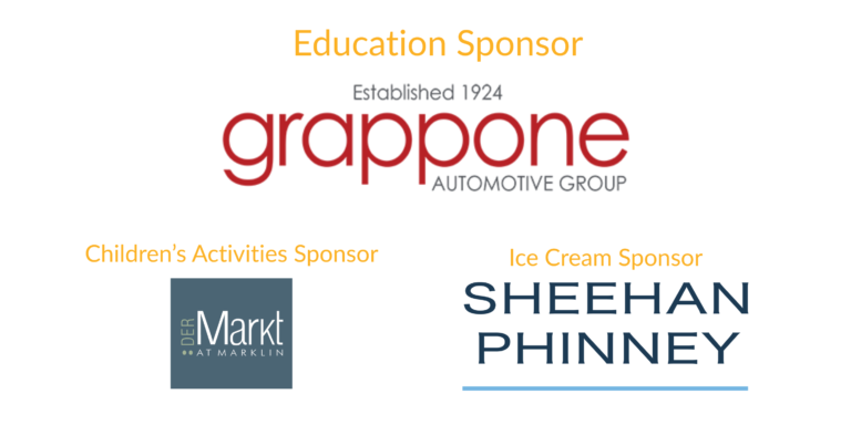 Sponsor collage showing Education Sponsor with the Grappone Automotive Group logo prominently displayed, plus additional sponsor blocks below for Children’s Activities and Ice Cream Sponsor with related logos.